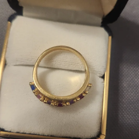 10K Gold Genuine Ruby Sapphire Amethyst Rainbow Band Ring